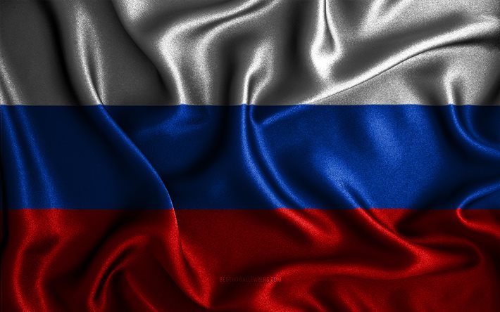 ロシアの旗, 4k, シルクの波状の旗, ヨーロッパ諸国, 国のシンボル, ファブリックフラグ, 3Dアート, ロシア, ヨーロッパ, ロシアの3Dフラグ