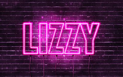 lizzy, 4k, hintergrundbilder mit namen, weibliche namen, lizzy-name, lila neonlichter, happy birthday lizzy, beliebte niederl&#228;ndische weibliche namen, bild mit lizzy-namen
