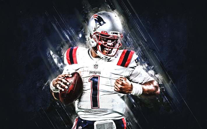 Download wallpapers Cam Newton, New England Patriots, NFL, portrait, blue  stone background, american football, National Football League, Cameron  Jerrell Newton for desktop free. Pictures for desktop free