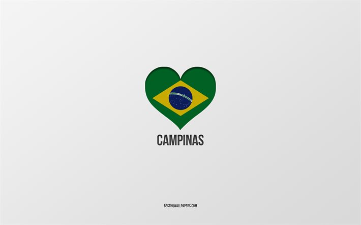 Amo Campinas, citt&#224; brasiliane, sfondo grigio, Campinas, Brasile, cuore della bandiera brasiliana, citt&#224; preferite, Love Campinas