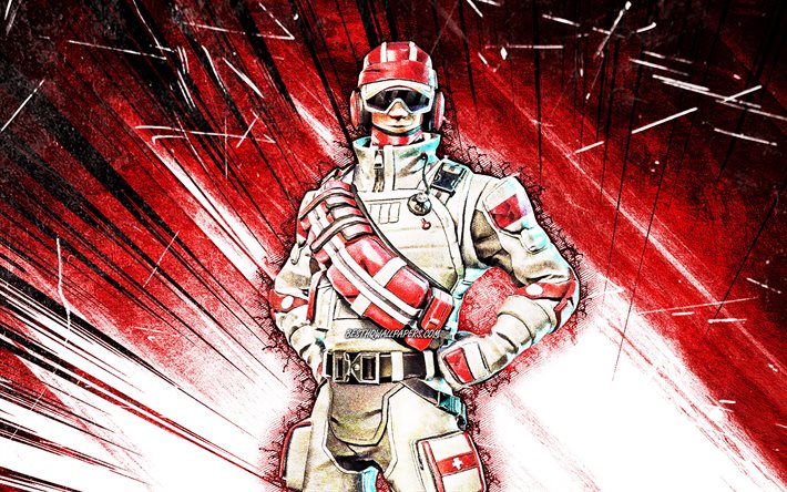 4k, Triage Trooper Skin, grunge art, Fortnite Battle Royale, red abstract rays, Fortnite characters, Triage Trooper, Fortnite, Triage Trooper Fortnite