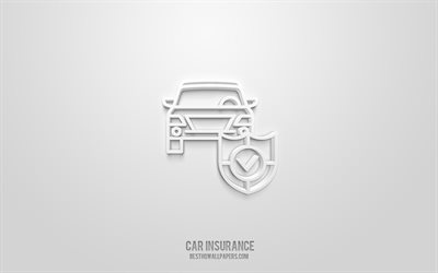 &#205;cone de seguro de carro 3d, fundo branco, s&#237;mbolos 3D, seguro de carro, &#237;cones de seguro, &#237;cones 3D, sinal de seguro de carro, &#237;cones de seguro 3d