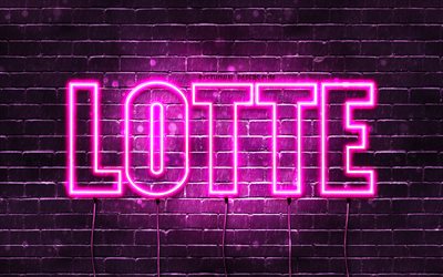 Lotte, 4k, pap&#233;is de parede com nomes, nomes femininos, nome de Lotte, luzes de n&#233;on roxas, Lotte de feliz anivers&#225;rio, nomes femininos holandeses populares, foto com o nome de Lotte