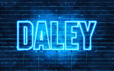 Daley, 4k, fonds d&#39;&#233;cran avec des noms, nom de Daley, n&#233;ons bleus, joyeux anniversaire Daley, noms masculins n&#233;erlandais populaires, photo avec le nom de Daley