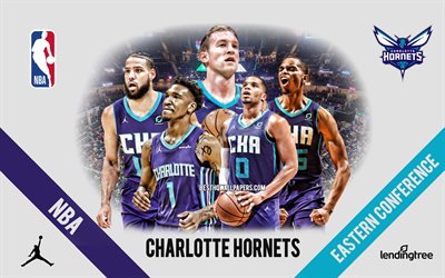Charlotte Hornets, American basketball team, NBA, Charlotte Hornets basketball players, Charlotte Hornets logo, USA, basketball, Gordon Hayward, Malik Monk, Devonte Graham