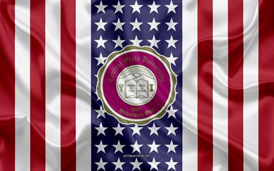 emblem der central state university, amerikanische flagge, logo der central state university, wilberforce, ohio, usa, central state university