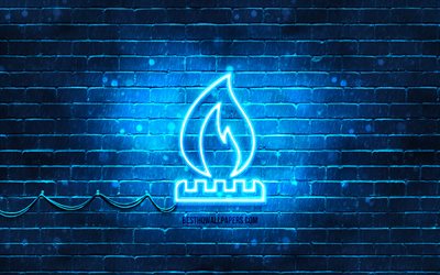 Icona al neon di gas naturale, 4K, sfondo blu, simboli al neon, gas naturale, icone al neon, segno di gas naturale, segni di ecologia, icona di gas naturale, icone di ecologia
