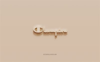 Champion logo, brown plaster background, Champion 3d logo, brands, Champion emblem, 3d art, Champion