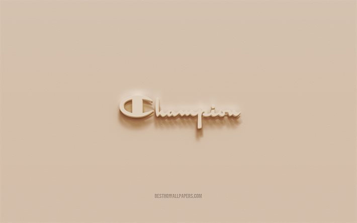 Champion logo, brown plaster background, Champion 3d logo, brands, Champion emblem, 3d art, Champion