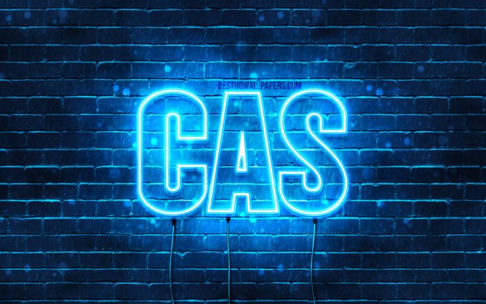 Cas, 4k, sfondi con nomi, nome Cas, luci al neon blu, Happy Birthday Cas, nomi maschili olandesi popolari, foto con nome Cas