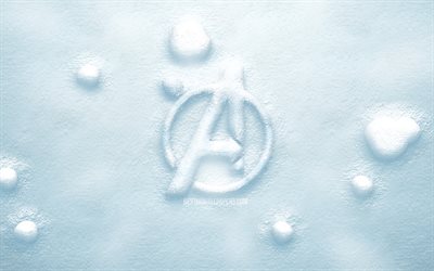 Avengers 3D snow logo, 4K, creative, Avengers logo, superheroes, snow backgrounds, Avengers 3D logo, Avengers