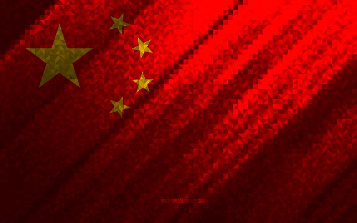 Kina flagga, m&#229;ngf&#228;rgad abstraktion, Kina mosaik flagga, Kina, mosaik konst
