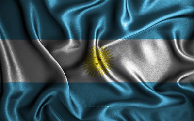 Drapeau argentin, 4k, de la soie ondul&#233;s, des drapeaux, des pays d&#39;Am&#233;rique du Sud, symbole national, le Drapeau de l&#39;Argentine, du tissu, drapeaux, drapeau de l&#39;Argentine, art 3D, l&#39;Argentine, Am&#233;rique du Sud, l&#39;Argenti
