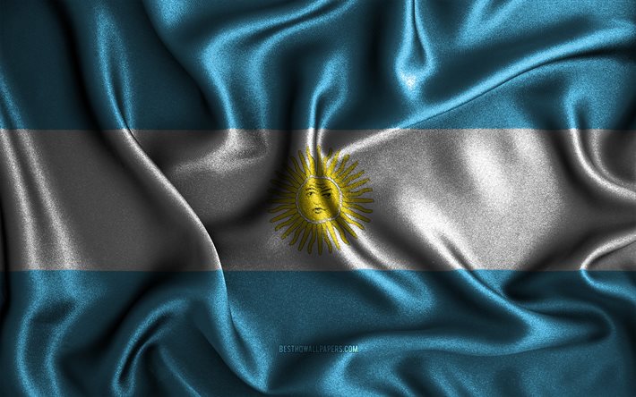 Argentino, bandiera, 4k, seta ondulata bandiere, paesi del Sud america, simboli nazionali, Bandiera dell&#39;Argentina, bandiere in tessuto, Argentina, 3D, arte, America del Sud, Argentina 3D bandiera
