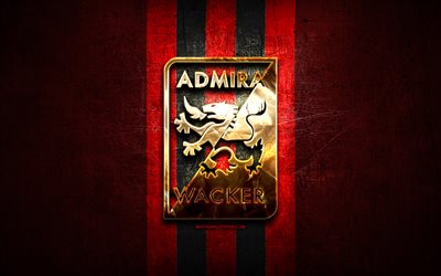 Admira FC, golden logo, Austrian Bundesliga, red metal background, football, FC Admira Wacker Modling, austrian football club, Admira logo, soccer, Austria