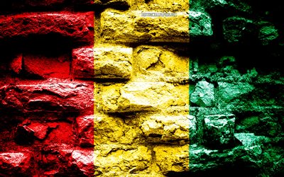 Guinea flag, grunge brick texture, Flag of Guinea, flag on brick wall, Guinea, flags of Africa countries