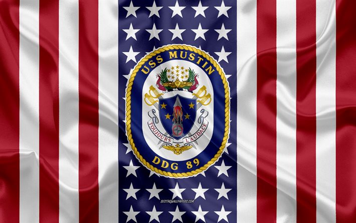 USS Mustin Emblem, DDG-89, Amerikanska Flaggan, US Navy, USA, USS Mustin Badge, AMERIKANSKA krigsfartyg, Emblem av USS Mustin