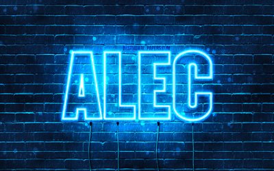 Alec, 4k, tapeter med namn, &#246;vergripande text, Alec namn, bl&#229;tt neonljus, bild med Alec namn