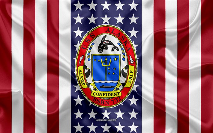 يو اس اس ولاية ألاسكا شعار, SSBN-732, العلم الأمريكي, البحرية الأمريكية, الولايات المتحدة الأمريكية, يو اس اس ولاية ألاسكا شارة, سفينة حربية أمريكية, شعار يو اس اس ألاسكا