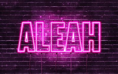 Aleah, 4k, 壁紙名, 女性の名前, Aleah名, 紫色のネオン, テキストの水平, 写真Aleah名