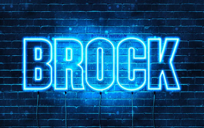 Brock, 4k, taustakuvia nimet, vaakasuuntainen teksti, Brock nimi, blue neon valot, kuva Brock nimi
