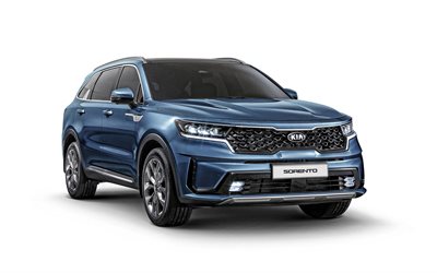 Kia Sorento, 2021, 4K, vista frontal, exterior, azul SUV, azul novo Sorento, Carros coreanos, Kia