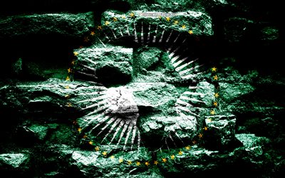 African Union flag, grunge brick texture, Flag of African Union, flag on brick wall, African Union, flags of Africa countries