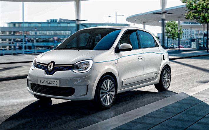 Renault Twingo ZE, 2020, exterior, front view, white hatchback, electric car, new white Twingo ZE, French electric cars, Renault