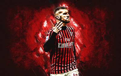 Ante Rebic, AC Milan, Croatian footballer, portrait, red stone background, Serie A, Italy, football