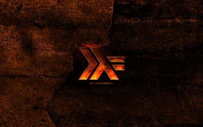 Haskell fiery logo, programming language, orange stone background, creative, Haskell logo, programming language signs, Haskell