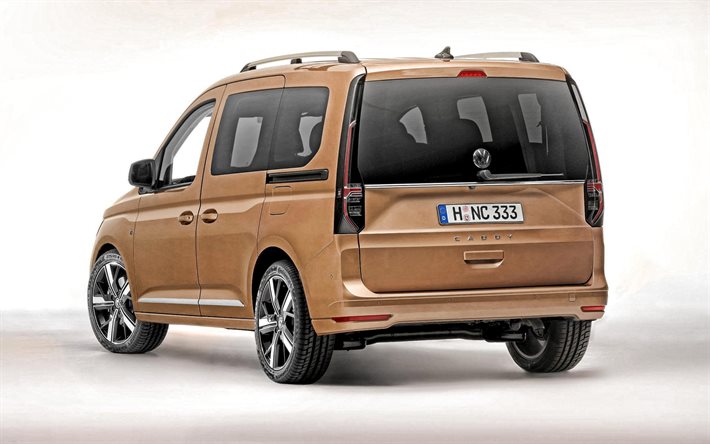 Volkswagen Caddy, 2021, rear view, exterior, new brown Caddy, german cars, Volkswagen