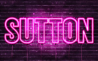 Sutton, 4k, fondos de pantalla con los nombres, los nombres femeninos, Sutton nombre, p&#250;rpura luces de ne&#243;n, el texto horizontal, imagen con el nombre de Sutton