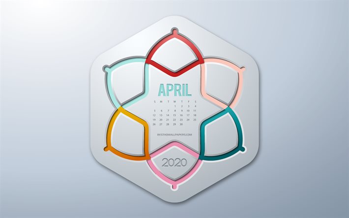 2020 Calendario di aprile, infografica stile, 2020 primavera calendari, sfondo grigio, aprile 2020 Calendario, 2020 concetti
