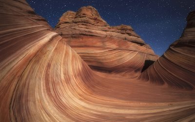 茶色の岩石, 夜空, 美しい岩, 山々, Pariaキャニオン-朱色の崖の大自然, アリゾナ, ユタ, コロラド高原, 米国