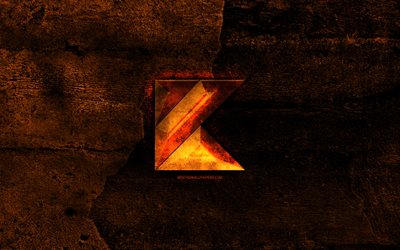 Kotlin fiery logo, programming language, orange stone background, creative, Kotlin logo, programming language signs, Kotlin