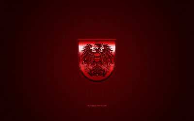 Austria national football team, emblem, UEFA, red logo, red carbon fiber background, Austria football team logo, football, Austria