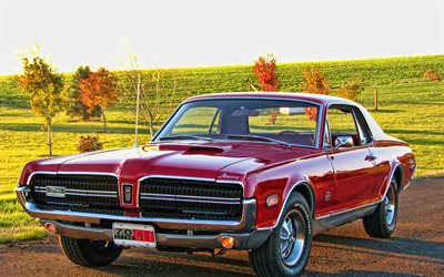 Mercury Cougar, HDR, 1968 coches, retro cars, coches del m&#250;sculo, 1968 Mercury Cougar, coches americanos, el Mercurio