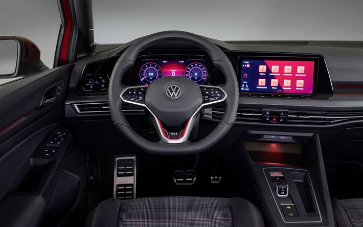Volkswagen Golf GTI, 2021, 4K, inside view, interior, front panel, new Golf GTI, German cars, Volkswagen