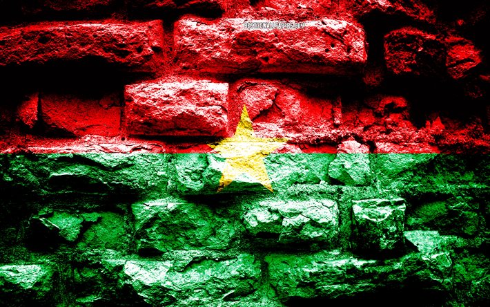 burkina faso, flagge, grunge-ziegel-textur, flagge von burkina-faso flagge auf mauer, flaggen von afrika l&#228;ndern