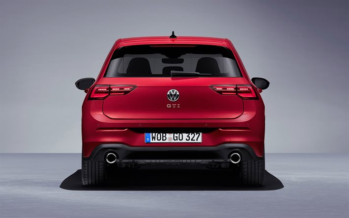 2021, Volkswagen Golf GTI, rear view, exterior, red hatchback, new red Golf GTI, German cars, Volkswagen