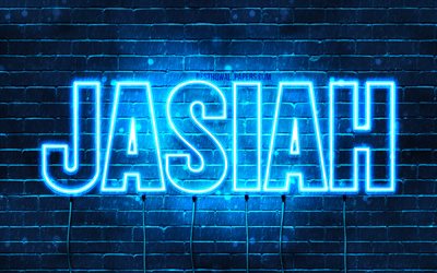 Jasiah, 4k, pap&#233;is de parede com os nomes de, texto horizontal, Jasiah nome, luzes de neon azuis, imagem com Jasiah nome