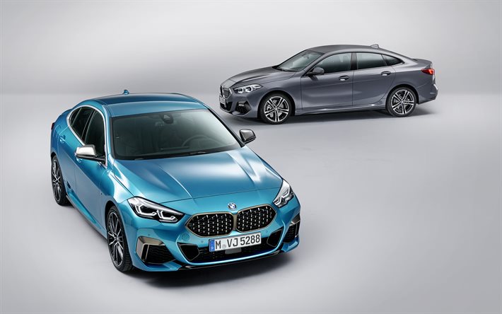BMW 2 Serisi Gran Coupe, F44, 2020, 4k, dış cephe, &#246;nden g&#246;r&#252;n&#252;m, yeni mavi 2 BMW, yeni gri 2 BMW, Alman otomobil, BMW