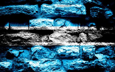 Botswana flag, grunge brick texture, Flag of Botswana, flag on brick wall, Botswana, flags of Africa countries