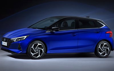 2021, Hyundai i20, 4K, side view, exterior, blue hatchback, new blue i20, Korean cars, Hyundai
