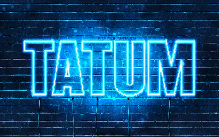 Tatum, 4k, sfondi per il desktop con i nomi, il testo orizzontale, Tatum nome, neon blu, immagine con nome Tatum