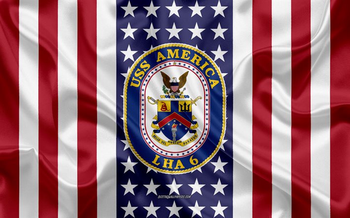USS America Emblem, LHA-6, American Flag, US Navy, USA, USS America Badge, US warship, Emblem of the USS America, amphibious assault ship, United States Navy