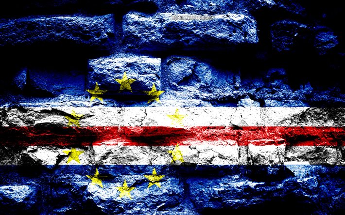 Cabo Verde flag, grunge brick texture, Flag of Cabo Verde, flag on brick wall, Cabo Verde, flags of Africa countries