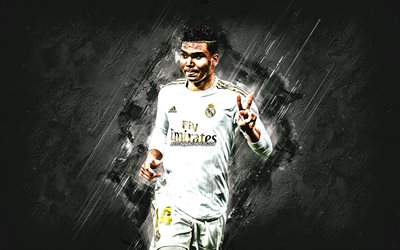 Casemiro, Brazilian soccer player, midfielder, Real Madrid, La Liga, Spain, football, stone background