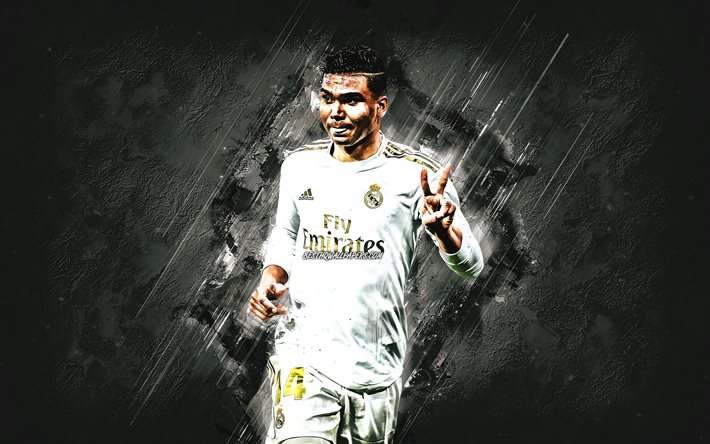 Casemiro, joueur de football Br&#233;silien, le milieu de terrain du Real Madrid, Liga, Espagne, football, pierre fond