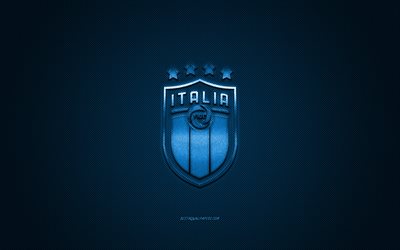 Italy national football team, emblem, UEFA, blue logo, blue carbon fiber background, Italy football team logo, football, Bulgaria